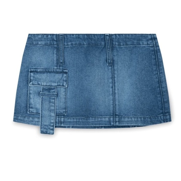 MIMCHIK blue Denim Cargo Micro Mini Low Rise Skirt size small - Picture 1 of 7